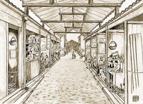 潘志彤绘唯亭老街户棚