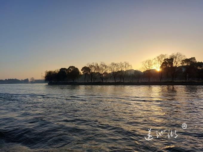 阳澄湖蟹农清晨上湖图
