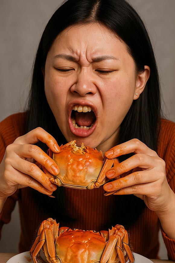 网红吃蟹真难看